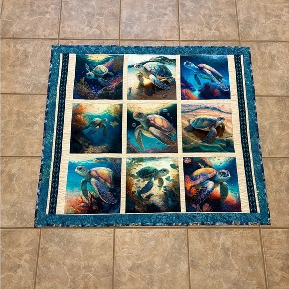 Sea Turtle Themed Quilt, machine quilted - Picture 3 of 13